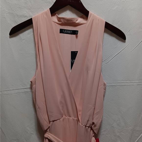 Lauren Ralph Lauren Womens size 8 Pale Pink Dress Long Length Blouson Belted - Picture 2 of 16